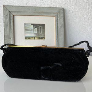 Vintage 50s 60s evening clutch handbag black velvet purse